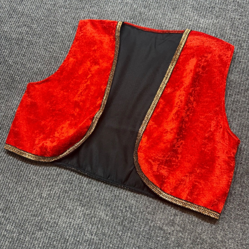 Mens One Size Red Desert Prince Genie Costume Vest Gold Trim